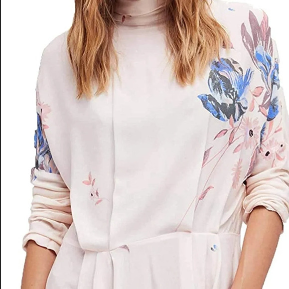 Free People Alabaster Combo Floral Long Sleeve Tunic Mini Dress Size Small - Picture 4 of 16